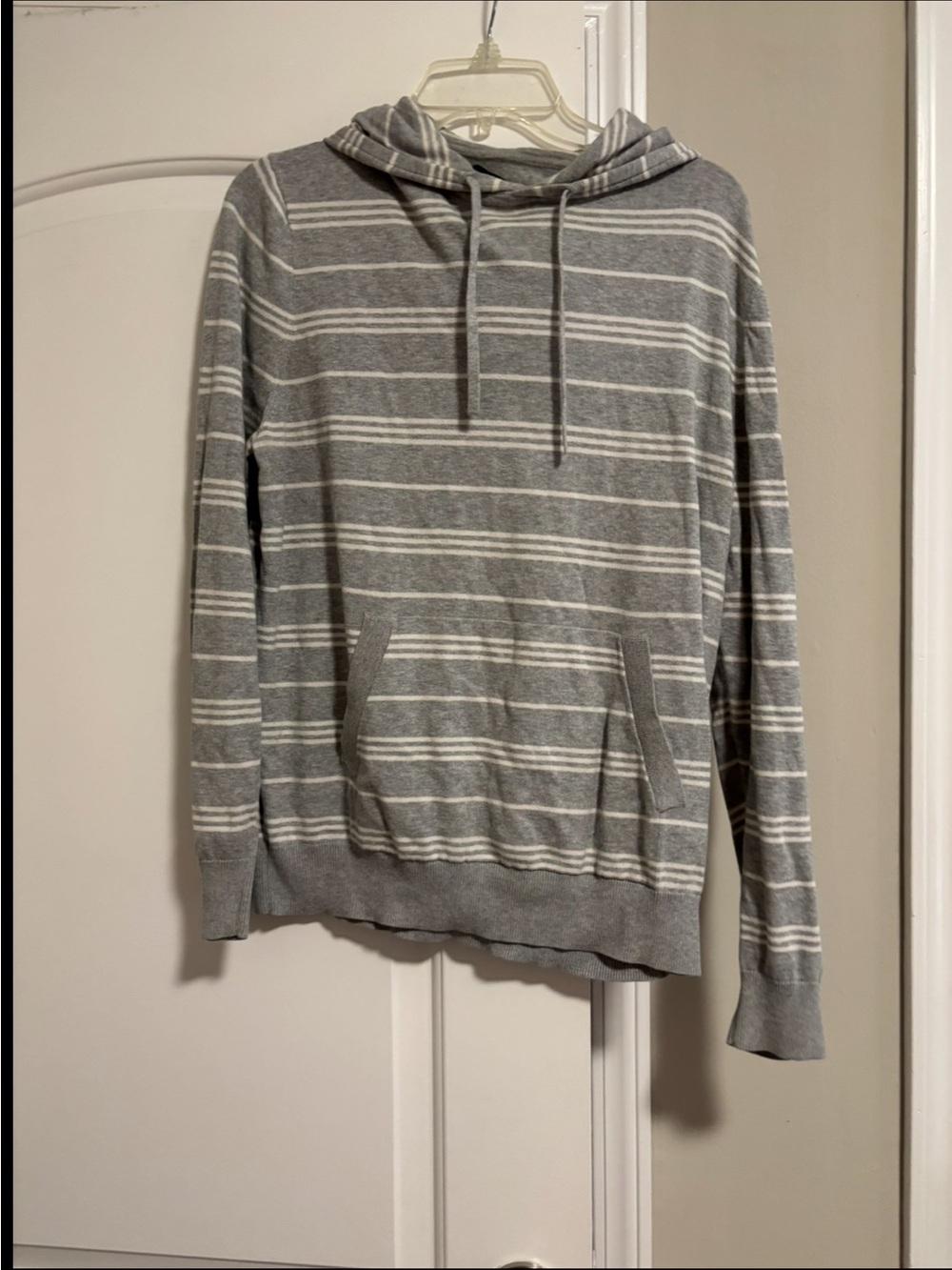 HAWKER RYE, Men's Gray Striped Hooded Pullover, Size Small